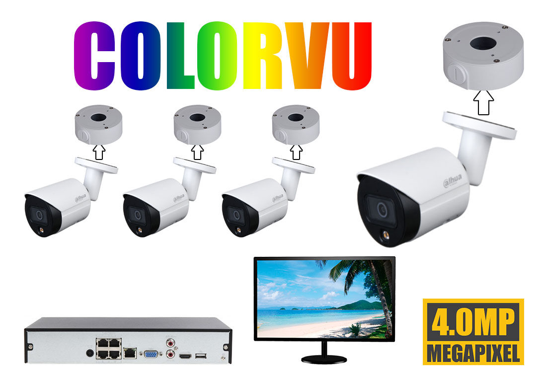 ColorVU 4MP bullet set monitor en voor plafond of muur - IP camera sets - Complete sets